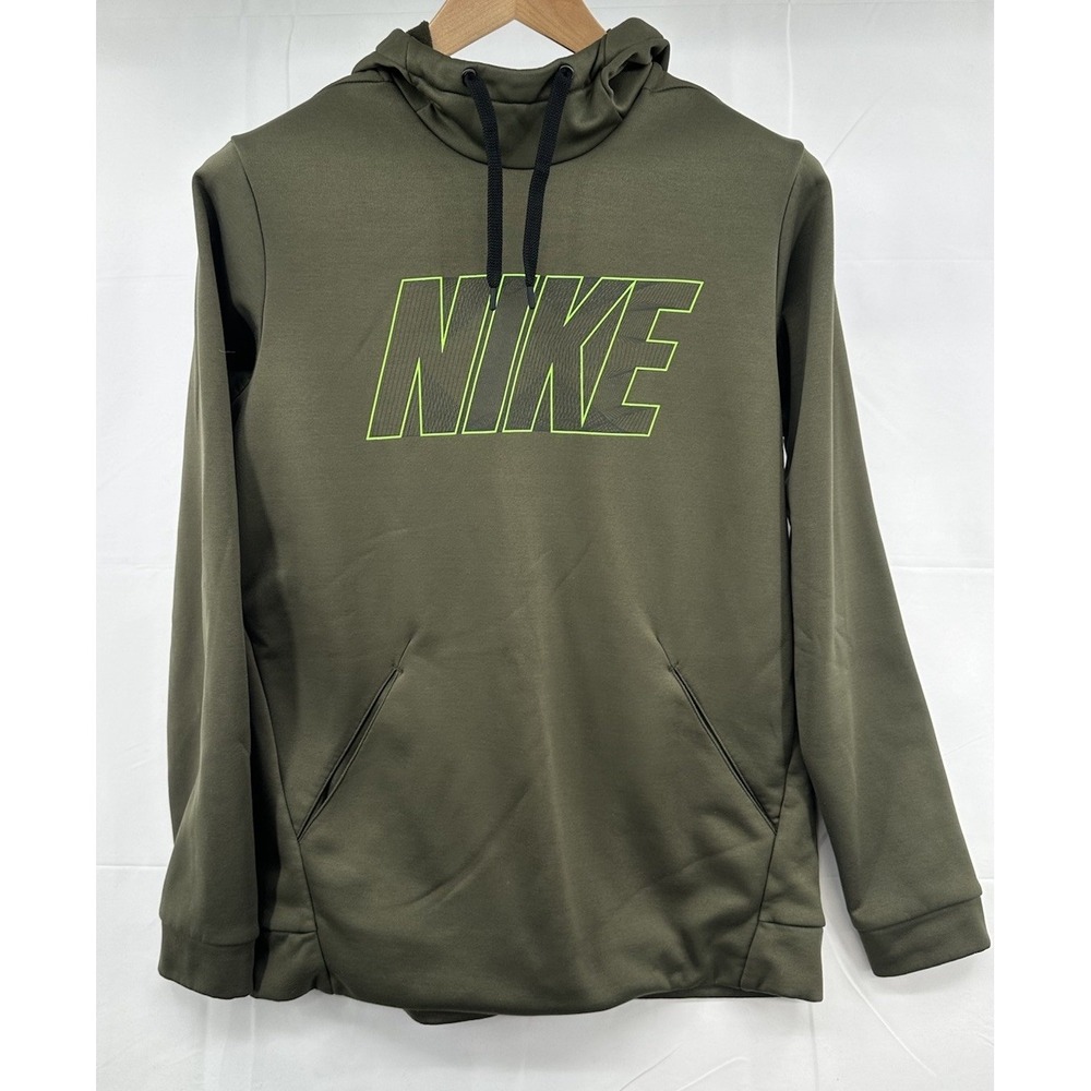 Nike Dri-Fit Men's Green Long Sleeve Hoodie Size Medium‎ Kangaroo Pocket Logo